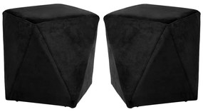 Kit 02 Puffs Decorativo Sala de Estar Blois Veludo Preto G15 - Gran Belo