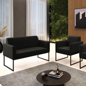 Sofá Namoradeira com Poltrona Base Industrial Preto Marisa Suede D03 - D'Rossi - Preto