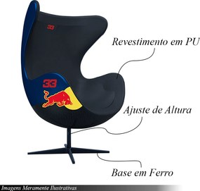 Poltrona Decorativa Egg Chair RB Nº33 c/Regulagem de Altura Azul/Preto G53 - Gran Belo
