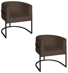 Poltrona Base Industrial Preto Kit 2 Lety Veludo - Chocolate