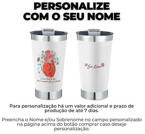 Copo Térmico Coração Florido de Amor Cerveja Café em Inox Com Tampa e Abridor Chopp