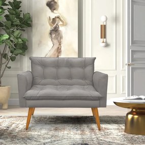 Kit 1 Sofá Namoradeira e 1 Poltrona Tais Suede Grafite Pés Palito Castanho - D'Rossi