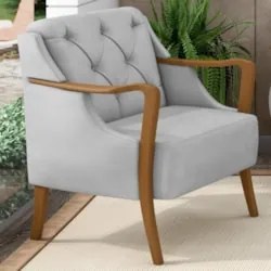 Poltrona Decorativa para Sala de Estar Capitonê Lapa Z32 Veludo Cinza