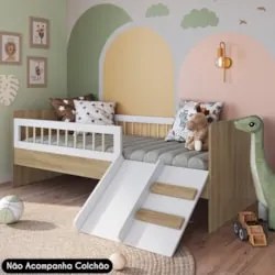 Cama Infantil Com Escorregador Lumiar C06 Aveiro/Branco - Mpozenato