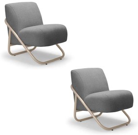 Poltrona Sala Estar Industrial Champanhe Kit 2 Martina Bouclê K01 - D'Rossi - Grafite