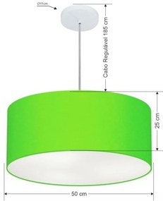 Lustre Pendente Cilíndrico Md-4100 Cúpula em Tecido 50x25cm Verde Limão - Bivolt