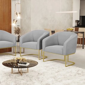 Cadeira Sala de Jantar Base Industrial Dourado Kit 2 Stella Suede D03 - D'Rossi - Cinza