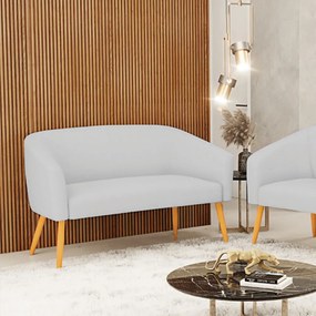 Namoradeira 02 Lugares Stella Linho Cinza A05 Pés Palito Castanho - D'Rossi