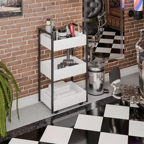 Carrinho de apoio Estética Salão Industrial 3 Prateleiras Lille Preto M12 - D'Rossi - Branco
