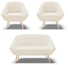 Kit 01 Namoradeira 02 Lugares e 02 Poltronas Giovana Veludo Pés Palito Natural - D'Rossi - Bege