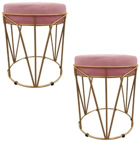 Kit 02 Puffs Multiuso com Mesa Babu 2 em 1 Suede Rose Base Dourado - D'Rossi