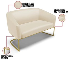 Sofá 2 Lugares Namoradeira Industrial Dourado Stella Sintético D03 - D'Rossi - Bege
