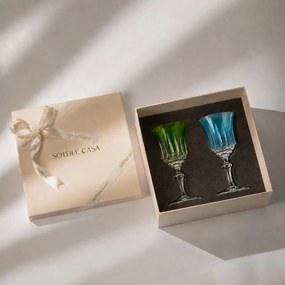 Kit 2 Taças Coloridas de Cristal Lapidado 66 P/ Licor c/ Caixa de Presente - KT12  KT12
