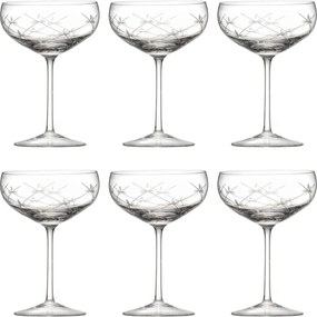 Jogo 6 Taças de Cristal Incolor Coupe Lapidado 19 p/ Champagne 285ml