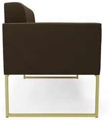 Sofá Namoradeira e 2 Poltronas Base Industrial Dourado Ana Suede Marro