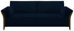 Sofá Living 3 Lugares 222cm Pés Madeira Roya Z32 Veludo Azul Marinho -