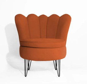 Poltrona Dália Pés Hairpin Legs Preto Veludo Telha