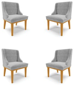 Kit 4 Cadeiras Decorativas Sala de Jantar Base Fixa de Madeira Firenze Suede Cinza/Castanho G19 - Gran Belo