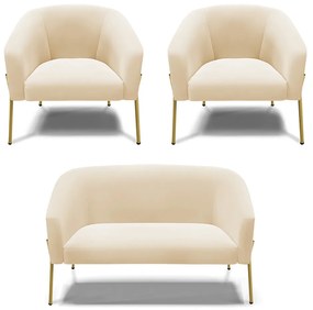 Namoradeira e 2 Poltronas Pé de Ferro Dourado Stella Suede D03 - D'Rossi - Bege