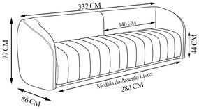 Sofá Decorativo Sala de Estar 332cm Adam 4 Lugares Veludo Rosê G45 - Gran Belo