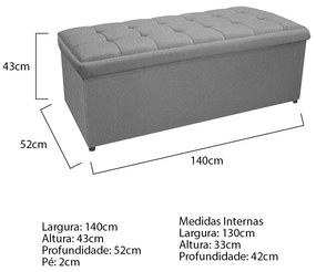 Calçadeira Copenhague 140 cm Casal Suede Cinza - ADJ Decor