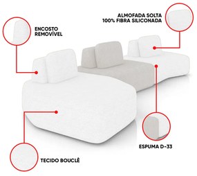 Sofá 3 Lugares Orgânico com Chaise e 2 Módulos Berlim Bouclê Off White/Cinza Claro K01 - D'Rossi