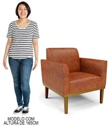 Sofá Namoradeira e 2 Poltronas Base Madeira Castanho Maressa Sintético