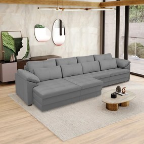 Sofá Retrátil Manual Sala de Estar Nolan Bipartido 414cm Conforto Premium em Couro Cinza G58 - Gran Belo