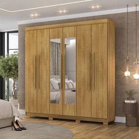 Guarda Roupa Casal Doral 6 Portas de Bater 2 com Espelhos 2 Gavetas Nature G98 - Gran Belo
