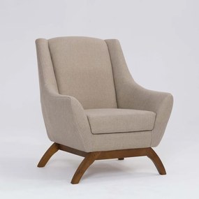 Poltrona Decorativa Mildred D07 Pés Madeira Linho Mescla Bege - D'Rossi