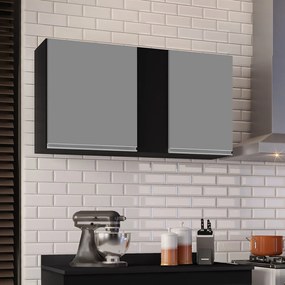 Kit 02 Armários Aéreo de Cozinha Lavanderia 02 Portas Agata 100 cm - D'Rossi - Preto e Cinza