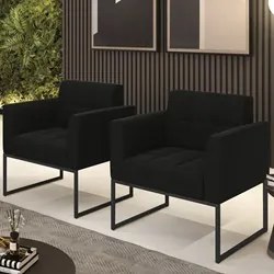 Poltrona Base Industrial Preto Kit 2 Ana Suede Preto - Ibiza