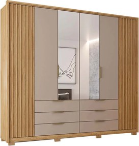 Guarda Roupa Essence Casal Ripado 6 Portas de bater com 2 Espelhos 6 Gavetas MDP Buriti/Fendi G11 - Gran Belo