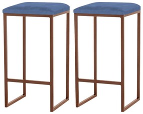 Kit 2 Banqueta Decorativa Billie Base Bronze Suede Azul Marinho G41 - Gran Belo