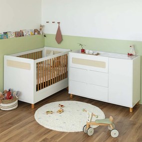 Kit Quarto Infantil Ollie - Berço Mini Cama + Cômoda 3 Gavetas e 1 Porta - Branco Fosco