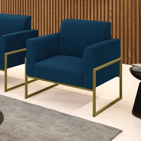 Poltrona Sala Estar Industrial Alta Dourado Marisa Bouclê Azul