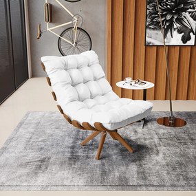 Poltrona Giratória Costela Sintético Branco Base de Madeira MA30 M11 - D'Rossi