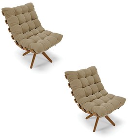 Poltrona Giratoria Costela Kit 2 Suede Base de Madeira MA30 M11 - D'Rossi - Marrom Rato