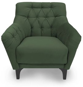 Poltrona Decorativa Roma Botonê Pés Madeira Veludo Verde - Sheep Estofados - Verde escuro