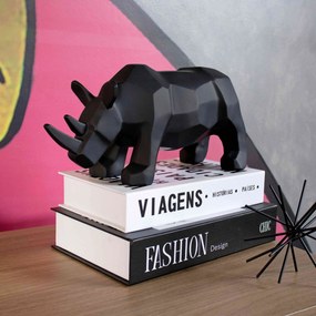 Escultura Decorativa Rinoceronte Em Resina Preto Mate 15,5x31cm - D'Rossi