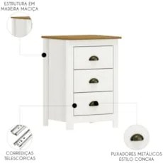 Mesa de Cabeceira 46cm Para Quarto 3 Gavetas Lázio Freijó F07 - Mpozen