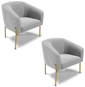 Poltrona Decorativa Pé de Ferro Dourado Kit 2 Stella Suede D03 - D'Rossi - Cinza