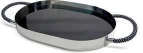 Bandeja Rapunzel Outdoor Inox C/ Fundo de Vidro Preto e Corda Náutica - Preto  Preto