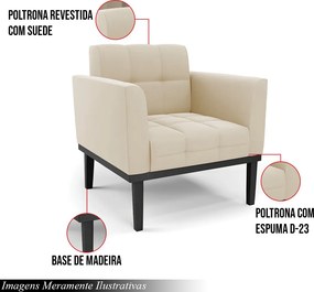 Poltrona Decorativa Karen Pés Fixo em Madeira Preto Suede Bege G19 - Gran Belo