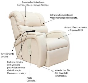 Poltrona do Papai Reclinável Elétrica com Controle Sala de Estar Oasis PU Sintético Bege G23 - Gran Belo