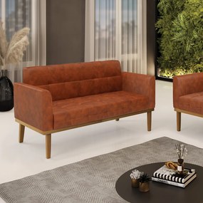 Poltrona Namoradeira Decorativa Karen Pés Fixo em Madeira Castanho Pu Nozes G19 - Gran Belo