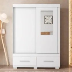 Guarda Roupa Solteiro 137cm 2 Portas Espelho Darius Branco C01 - Mpoze