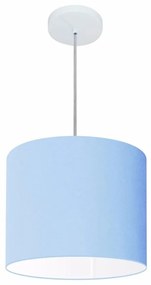 Lustre Pendente Cilíndrico Md-4143 Cúpula em Tecido 35x25cm Azul Bebê - Bivolt