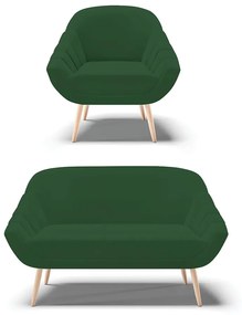 Kit 01 Namoradeira 02 Lugares e 01 Poltrona Giovana Veludo Pés Palito Natural - D'Rossi - Verde