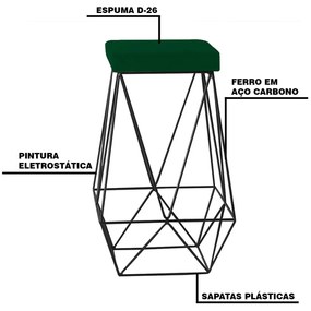 Banqueta Decorativa Kathy Base Preta Suede Verde G41 - Gran Belo